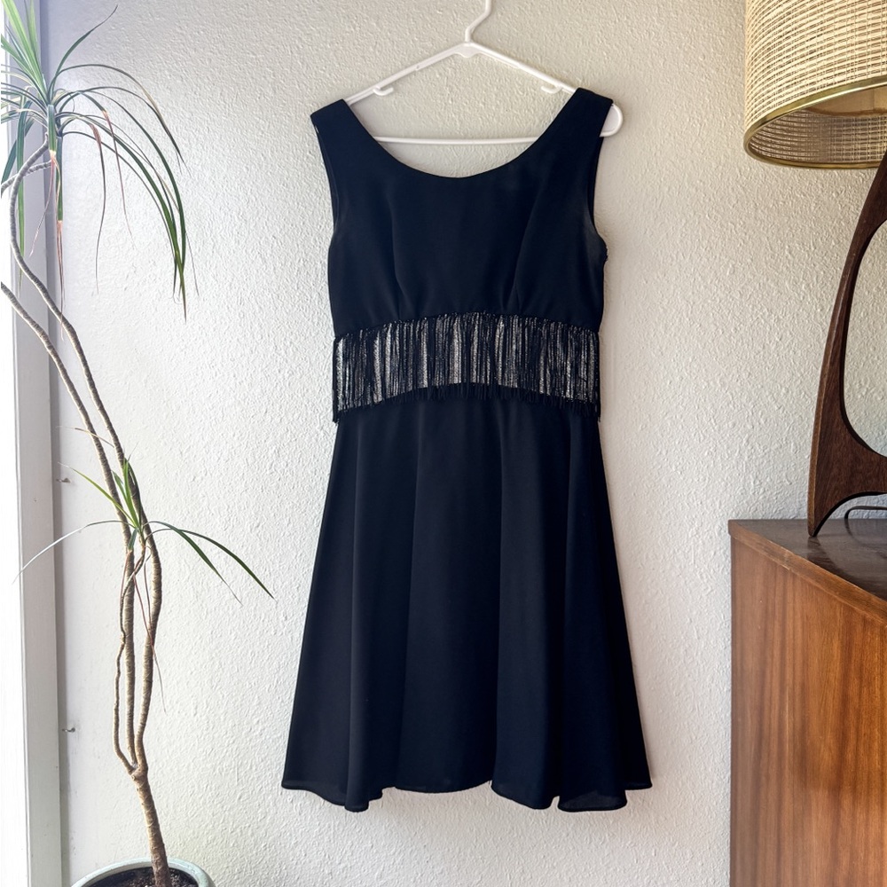 1960s Fit and Flare Mini with Silver and Black Fringe Belt Detail